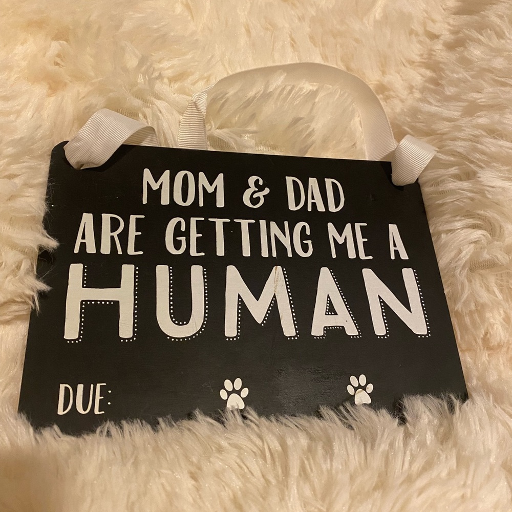 Mom and dad are getting me a human! Announcement sign